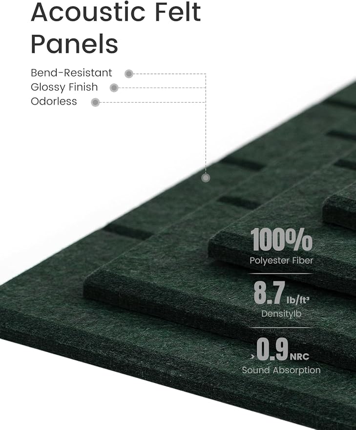 Fluxynara Felt Bulletin Board Tiles -28"x18" with 40 Adhesive Tabs, Cork Board Alternative for Office Decor, Push Pin Board Wall Organizer 6-Pack (Pine Green)