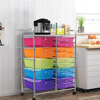 HAPPYGRILL 15-Drawer Rolling Cart, Storage Carts with Removable Drawers & Steel Frame, Utility Cart on Lockable Wheels for Home, School, Office,Colorful