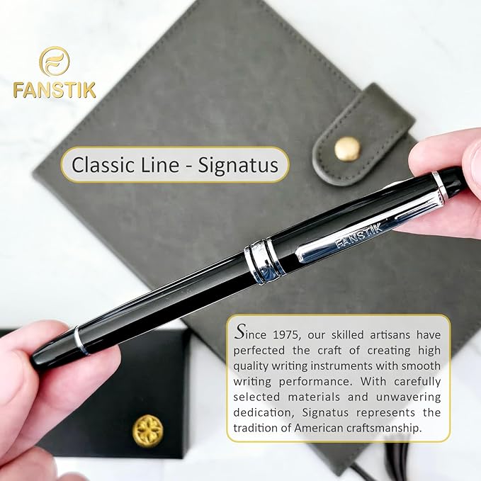 FANSTIK Customized RollerBall pen with name (MADE IN USA), stainless steel, black and silver, luxury engraved pen personalized for men and for women. (RollerBall Black-Silver)