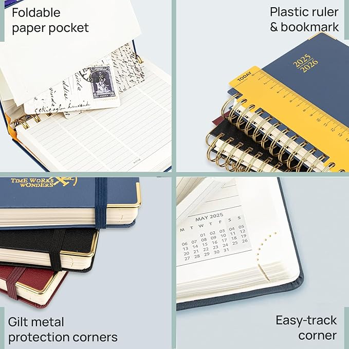 POPRUN Academic Planner 2025-2026 (July 2025-June 2026), Daily Weekly and Monthly Appointment Book (Wirebound Hard Cover - 6.25'' x 8.5'') with Hourly Time Slots, Tabs, 100 GSM - Haze Blue