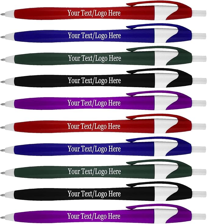 SyPen Personalized Pens With your Custom Logo or Text-500 Pack Bulk-for Businesses, Parties, and Events, Custom Printed Slim Ballpoint Click Pens, Assorted Baarrel Colors, Black Ink