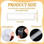 Jeyiour 100 Pcs Label Holders Adhesive Nameplate Pockets Storage Bin Labels Index Card Holder Shelf Plastic Peel Stick for Classroom Supermarket Bookshelf Library Student Box Drawer (3 x 0.6 Inch)