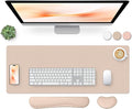 Bloss Leather Desk Pad and Keyboard Wrist Rest, Large Mouse Pad + Keyboard Pad+Mouse Wrist Support, Non-Slip Desk Mat Protector for Office, Home(27.6" x 13.8", Beige)