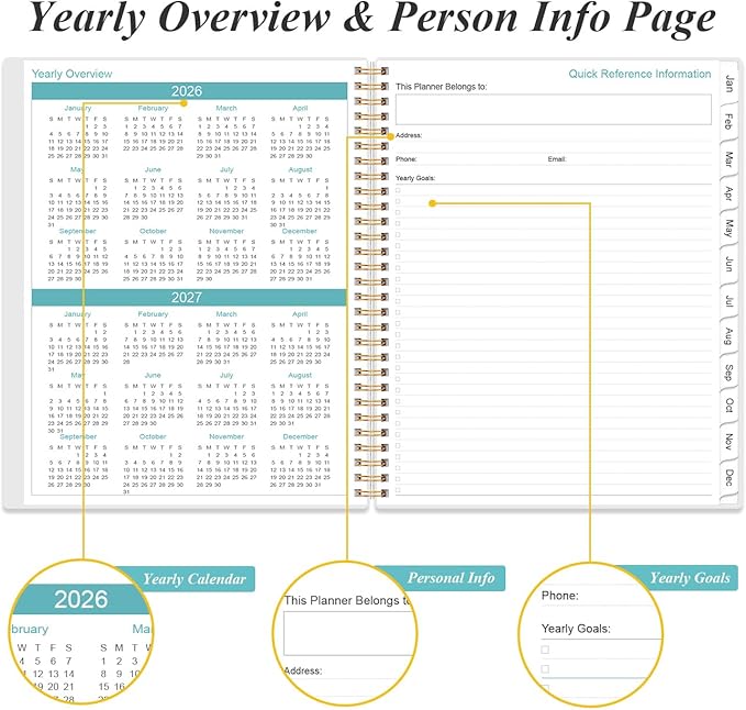 2026 Daily & Monthly Planner - One Page Per Day, Daily Planner from January 2026 - December 2026, Planner 2026 with 12 Monthly Tabs, 8.5" x 11", Blue Watercolor