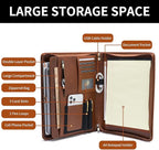 Geslun Personalized Genuine Leather Portfolio, Legal Size 8.5 x 14 Pad Holder, Custom Engraved Business Padfolio for Men Women, Zip 14" Laptop Organizer, Professional Notepad Folio, Brown, Oil Tanned
