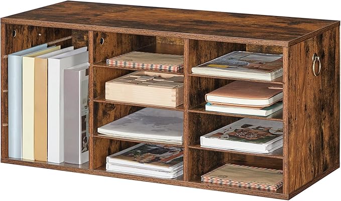 HOOBRO Countertop Mail Sorter Organizer, Wooden Literature Organizer, Student Mailbox for Classroom, Desktop Bill Organizer for Office Home School, 12 Compartments Rustic Brown FG43WF01