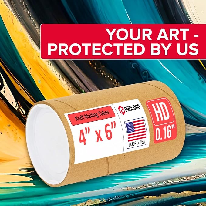 Paclord 4" x 6" Heavy-Duty Reinforced Cardboard Mailing Tube, Pack of 1 Tube with 2 Caps – Secure USPS Approved – Great for Shipping and Storing of Prints, Artwork, Posters or Documents