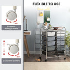 GOFLAME 15-Drawer Rolling Storage Cart, Craft Storage Cart with Removable Drawers & Lockable Wheels, Art Cart Supply Storage Organizer for Home Office Classroom, Gray Gradient