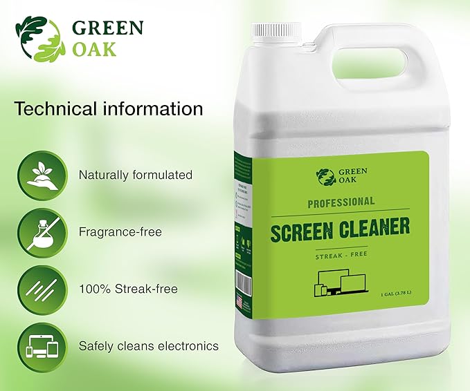 Green Oak Screen Cleaner Refill Professional Screen Cleaner Spray - Best for LCD & LED TV, Tablet, Computer Monitor, Phone - Safely Cleans Fingerprints, Dust, Oil (1 Gallon)