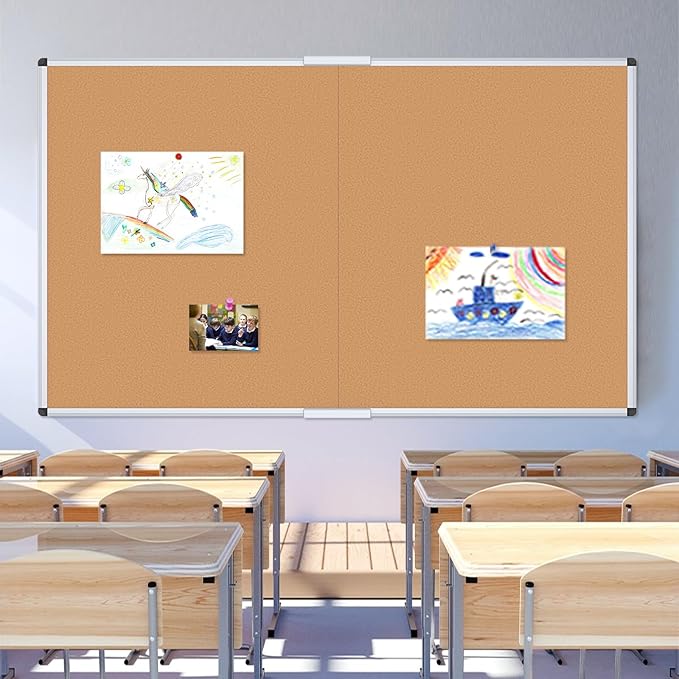 VIZ-PRO 60" x 36" Large Cork Bulletin Board, Foldable & Wall-Mounted Notice Pin Board with Silver Aluminum Frame, for School Home Office - 5' x 3' Corkboard