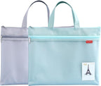 Pendancy Mesh Zipper Pouch 11x13.7 in, 2 pcs Large Double Pocket Waterproof File Bag with Handle, A4 Size Foldable Document Storage for Puzzle Project/Cross Stitch/Travel/Office（Gray Green）