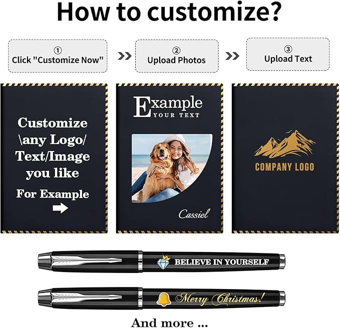 Personalized Journal Notebook Set with Pen & Gift Box, Custom Name/Logo Notebook Black A5 College Ruled Lined 8.26''x5.9'' Personalized notebook Gifts for Men and Women,200 Pages,Midnight Blue