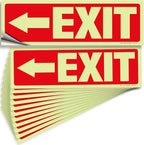 iSYFIX Exit Stickers Signs with Directional Left Arrow 12 Pack 12x4 Inch - Glow in the Dark Photoluminescent Vinyl for Office, School, Business, Warehouse - UV & Weather Resistant for Indoor/Outdoor Use
