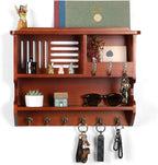 Mutsault Key Holder for Wall, Mail and Key Holder for Home Decor, Key and Mail Holder for Wall with Key Hooks, Auburn