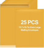 Motipuns 25 Pcs 16'' x 20'' Extra Large Mailing Envelopes 32lb with Gummed Flaps, Catalog Envelopes Jumbo Craft for Mailing, Storage and Organizing Documents Office Supplie (Yellow)