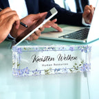 Desk Name Plate Personalized, Custom Name Plate for Desk, Office Desk Decor for Women Men, Acrylic Desk Accessories, Office Gifts for Coworkers Boss Teacher, Employee Appreciation Gifts (Blue Folwers)