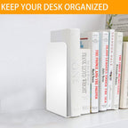 VFINE Bookends 4 Pairs, White Metal Book Ends, Bookends for Shelves, Book Stopper for Heavy Books, Book Dividers for Home Office