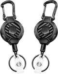 MNGARISTA 2-Pack Retractable Keychain, Heavy Duty 10 OZ Retraction 3K Carbon Fiber ID Badge Reel, Carabiner Badge Holder Hook Upgraded 31.5" Stainless Steel Cord Lanyard with Clip Strap and Key Ring