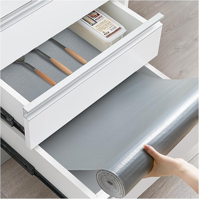 ALIUNI Drawer and Shelf Liner, Non-Slip Kitchen Cabinet Liners Non-Adhesive Thick Strong Grip Waterproof Washable Mats Protect Dresser Shelves Cupboard Bathroom Cabinets, Pure Gray, 24 in X 30 FT