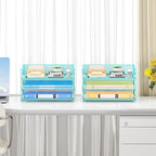 Subekyu 2-Pack 3-Tier Blue Metal Mesh Desk Paper Letter Tray & File Sorter Organizer with Handle + 1 Sliding Tray for Desk, Home, Office, School Supplies, A4 Paper and Accessories Storage