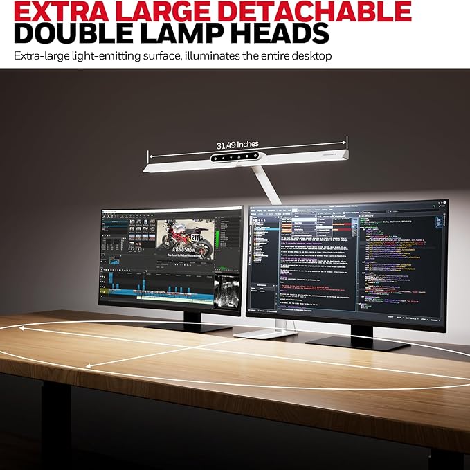 Honeywell LED Desk Lamp with Base - HJ1WT Sunturalux Eye-Caring Architect Desk Lamp for Home Office, 1200LM Computer Desk Light 4 Color Modes Stepless Dimming Task Desk Light with Timer Function White