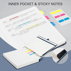 EMSHOI Meeting Notebook for Work with Sticky Tabs - 240 Pages, A4 Size Project Planner, PU Leather Meeting Agenda/Minutes Organizer for Women Men, Note Taking, Office & Business, 8.3"x11.7", Blue