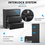 Pataku Metal Lateral File Cabinet with Lock, Steel Lateral Filing Cabinet 3 Drawer, Locking Office Home Wide Organization File Cabinet for Hanging Files Letter/Legal/F4/A4 Size(3Drawer/Black)