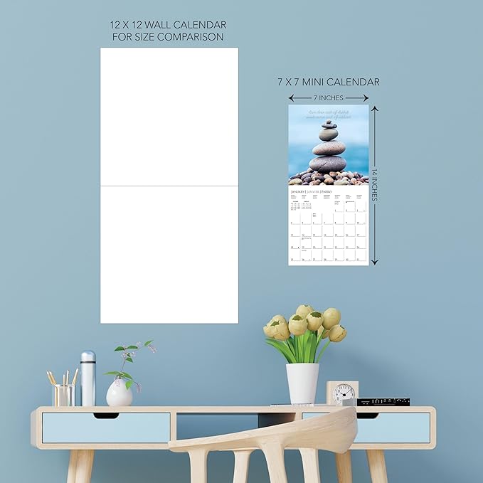 Graphique 2026 Serenity Mini Wall Calendar | 7” x 7” | Thick Paper | Home & Office Organizer | Large Monthly Grid | 3 Languages & Marked Holidays | 4 Month Preview Page for 2027