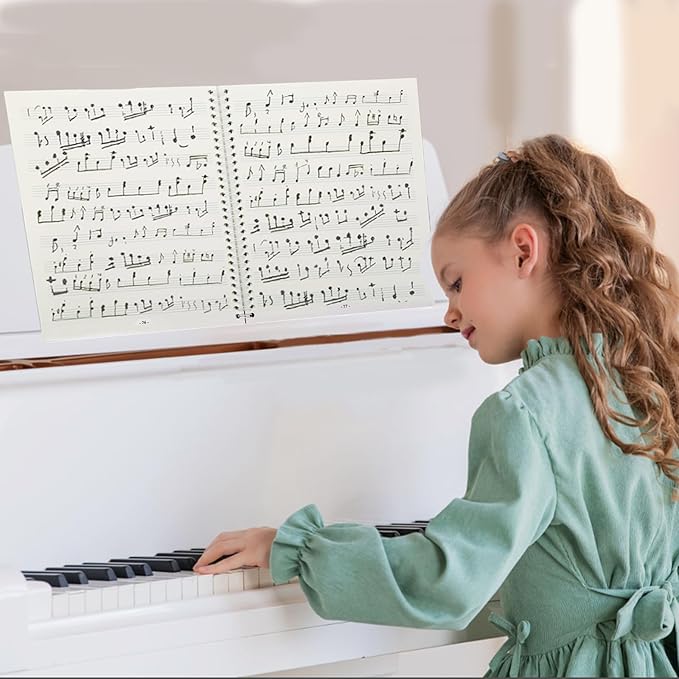 MUDOR Spiral-Bound Blank Sheet Music Notebook, 100 Pages Wide Staff Manuscript Paper with 100 GSM Thick Paper, Non-bleeding, Piano Guitar Composition Notebook for Composers, Students and Musicians (Blue)