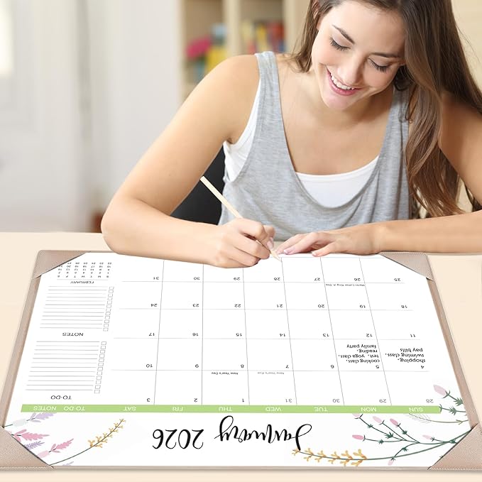 Desk Calendar 2026-2027 with Desk Mat – 22" x 17" Large Desk Pad Calendar Runs from January 2026 to June 2027, Floral Design Desktop Calendar with To-Do, Notes for Planning, Organizing, and Scheduling Your Life (Apricot)