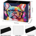 Famame Colorful Dog French Bulldog Pencil Holder for Desk, Leather Desktop Container Pen Cup Storage Study Table Pen Organizer Makeup Brushes Holder for Office Home
