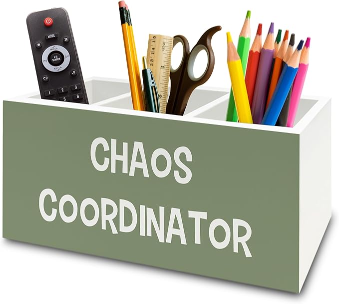 XPH Chaos Coordinator Green Pen Pencil Holder Organizer for Desk, Thank You Gifts for Women Men Coworkers Boss Leader Manager, Appreciation Gifts Wooden Box Sign for Office Tabletop Decorations