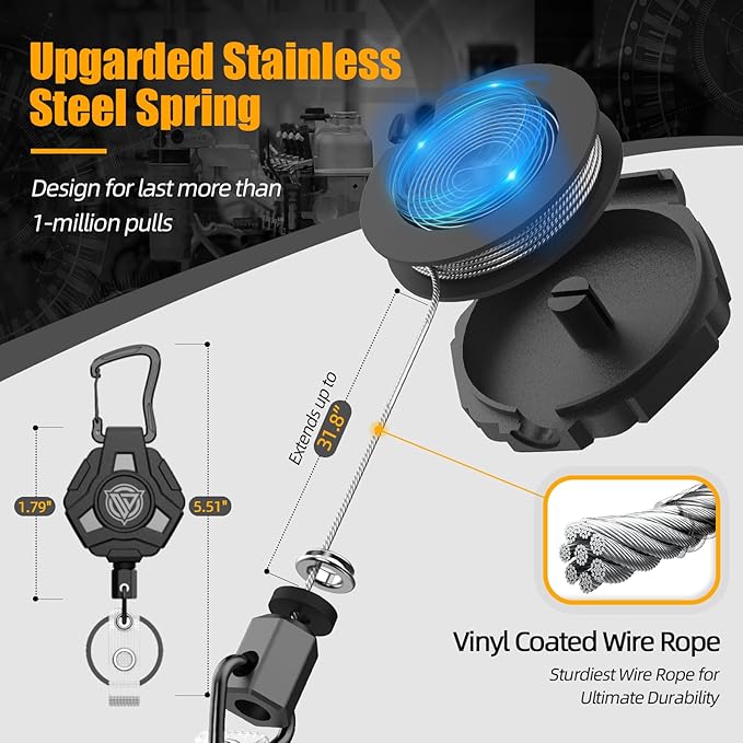 Oaridey Retractable Badge Holders, Heavy Duty Retractable Keychain with Tactical ID Card Holder (Holds 6 Cards) - 31.5” Badge Reel Key Chain