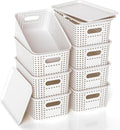 ZFTMRR Plastic Storage Basket with Lid, Stackable Small Box Bins for Organizing and Containers for Shelves Drawers Desktop Closet Playroom Pantry Classroom Office Home, 8 Pack 10.2x7.2x4.1 Inch, White