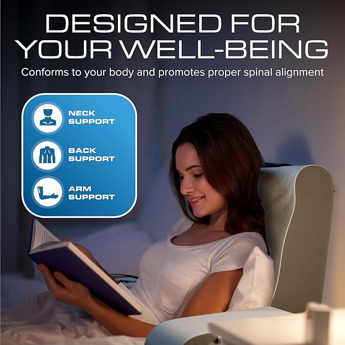 Kolbs Wedge Reading Pillow for Bed, Cushion with Arms for TV, Books, Nursing, Back - Bed Pillow for Sitting Up in Comfort, Plush Backrest. Bed Chair, Sit Up in Comfort (19" Gray/White)