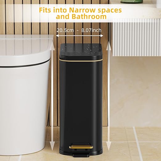 KdbK Bathroom Trash Can with Soft Close Lid, 15L/ 4 GallonRectangular Trash Can with Removable Wastebasket, Step Pedal, Slim Wastebasket for Bedroom, Home Office,B