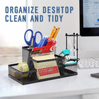 Ludato Desk Organizers Pen Holder for Desk, 4 Compartments Black Mesh Pen Holder Storage for Office Desk Accessories