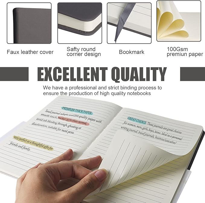 EMOMAS Lined Journal Notebook – Hardcover Notebook for Men & Women – Journals for Writing, Work, School, Home & Daily Notes, 160 Pages – Medium A5, 5.7"x8", 100 gsm Thick Paper (Dark Gray)