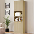 Cozy Castle Kitchen Pantry Cabinet, 75" Tall Wood Storage Cabinet with Doors and Shelves, 4 Doors Open Countertop Utility Hutch Cupboard for Dining Room Living Room Bathroom Furniture, Oak
