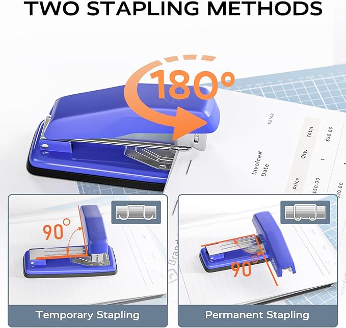 Marsrock Desktop Stapler, Swing-Arm Swivel Stapler, 50 Sheet Capacity, 2000 Staples and Staple Remover, Rotatable Heavy Duty Staplers for Office, Home, Classroom, Booklet, Book Binding, Blue