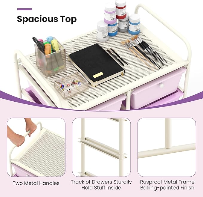 GLACER 10 Drawer Rolling Cart, Storage Cart with Lockable Whieels & Metal Frame, Trolley for Art Craft Oganizer, Mobile Utility Cart for Office, School, Classroom, Kitchen (Purple Gradient)
