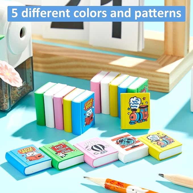 party greeting 100Pcs I Love to Read Pencil Erasers Fun Erasers Bulk for Kids Read Across America Prizes Drawing Sketching Supplies Reading Positive Reward Gift School Classroom Teacher Colorful