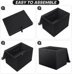 Bagnizer Large 22 Quart Linen Fabric Foldable Storage Bin Cube Organizer Basket with Flip-Top Lid & Handles, Clothes Blanket Box for Home, Office, Closet, Black, 4 Pack 14.6 x 9.5 x 9.5”