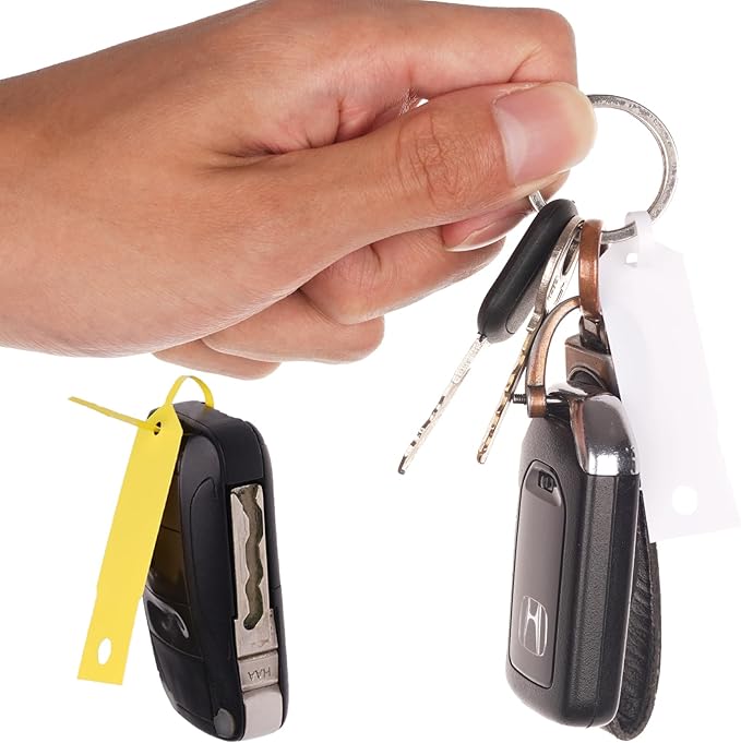 Self Locking Arrow Key Tags 1,000 Pcs (White) - Size 4 1/2" x 3/4" Plastic Car Key Labels Arrow ID Tags | Key Identification Tags Self Lock for Car Dealer Supplies, Office Automotive Shops