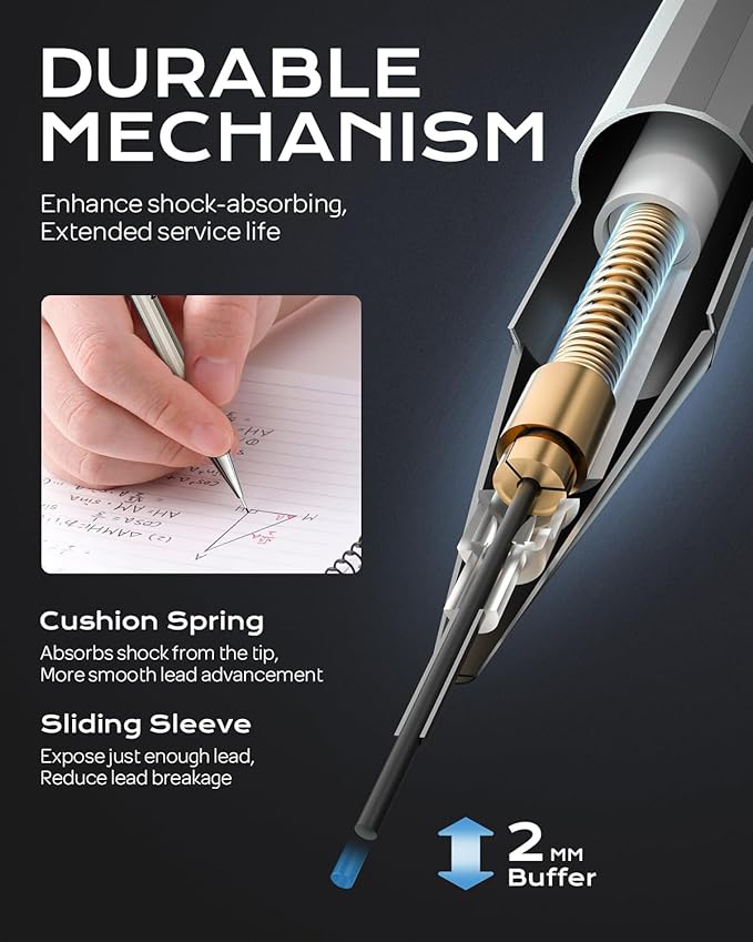 Nicpro 4 Pack Mechanical Pencil 0.5 mm with Case, MB1000 Metal Mechanical Pencil Set with 6 Tube HB #2 Lead Refill 0.5mm, 3PCS 4B Eraser, 9 Cap Eraser for Artist Drafting Writing, Sketching, Drawing
