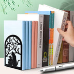 Book Ends, Bookends, Metal Bookend, Cat Decorative Bookends, Bookends for Shelves, Home Decorative Bookends for Heavy Books, Black Non-Skid Book Stopper, 7 x 4.7 x 4 inch (2 Pair)