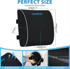 SweetSlubr Large Lumbar Support Pillow for Office Chair, Car Seats and Home Desks, Ergonomic Back Support with Double Adjustable Straps, Machine Washable Cover, Black