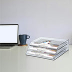 Acrimet Horizontal Triple File Folder Holder, Open Top Desktop Document Sorter for Letter Size Papers & Folders, Plastic (Clear Crystal)