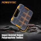 POWERTEC Small Parts Organizer & Tool Box – 14 Compartments, Stackable Storage with Interlocking Latch, Removable Dividers, Clear Lid, Portable Design (72364)