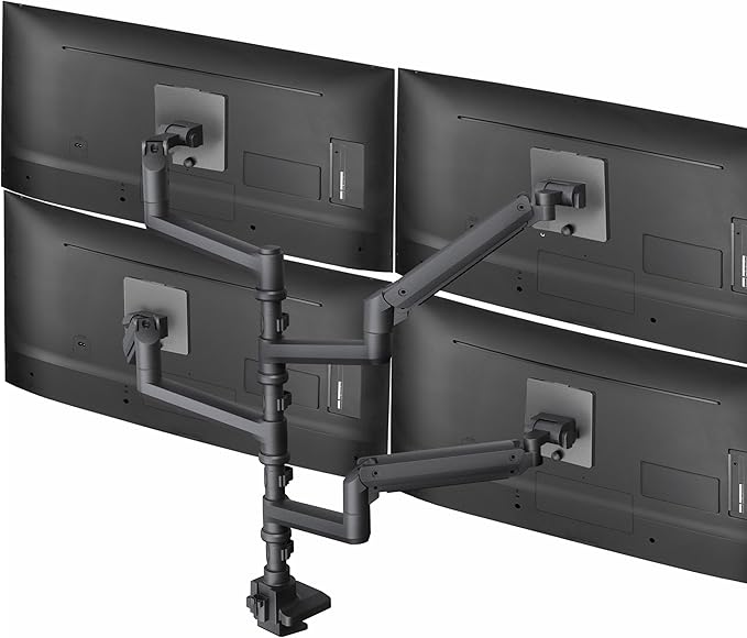 VIVO Pneumatic Arm Quad Ultrawide Monitor Extra Tall Desk Mount for Up to 49 inch Screens Individual Arm Capacity, Max 38 inch Screens for 4 Ultra Wides Up to 44 lbs, Black, STAND-V400D